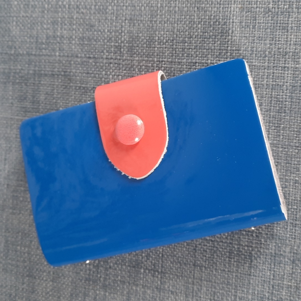 Blue Pink Patent Leather Business Credit Card Photo Wallet